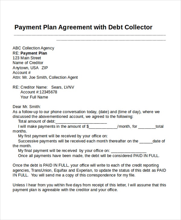 payment plan letter printable